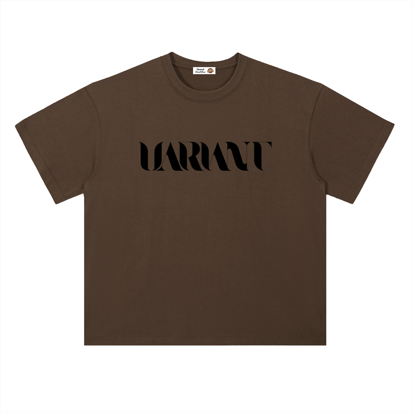 A Coffee-colored short-sleeve t-shirt with the word 'VARIANT' printed across the chest in a bold, black stylized font, displayed on a clean white background.