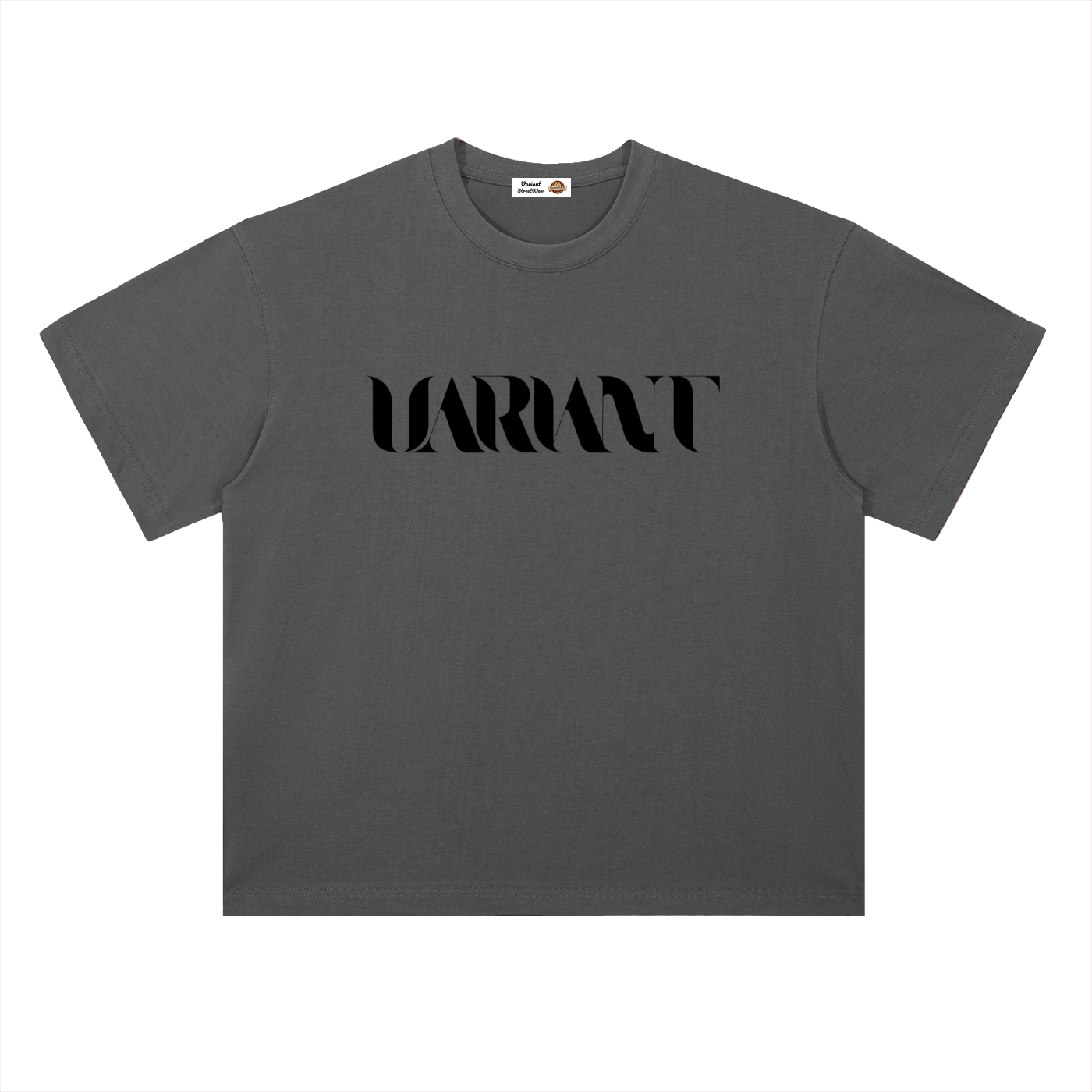 A DarkGrey-colored short-sleeve t-shirt with the word 'VARIANT' printed across the chest in a bold, black stylized font, displayed on a clean white background.