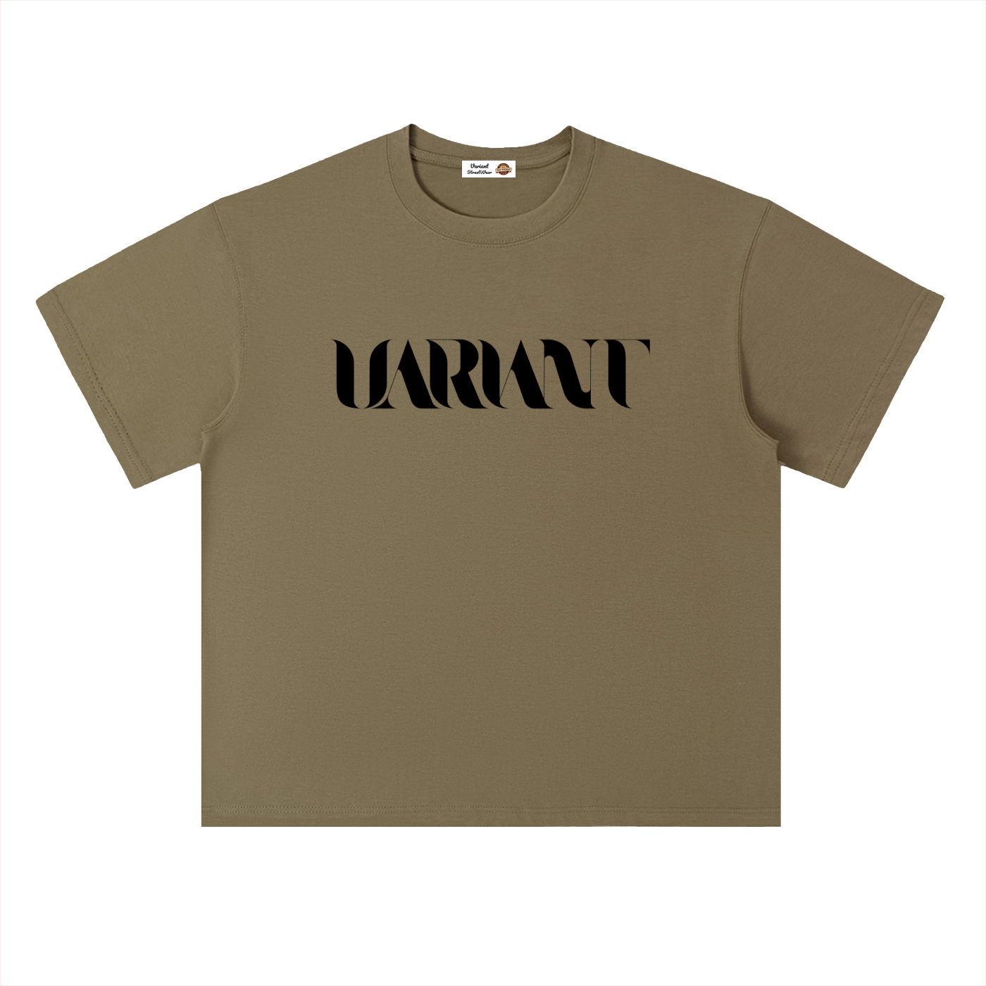 A DeepKhaki-colored short-sleeve t-shirt with the word 'VARIANT' printed across the chest in a bold, black stylized font, displayed on a clean white background.